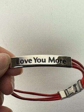 Red Double-Strand Bracelet with Silver Accents that says Love you more
